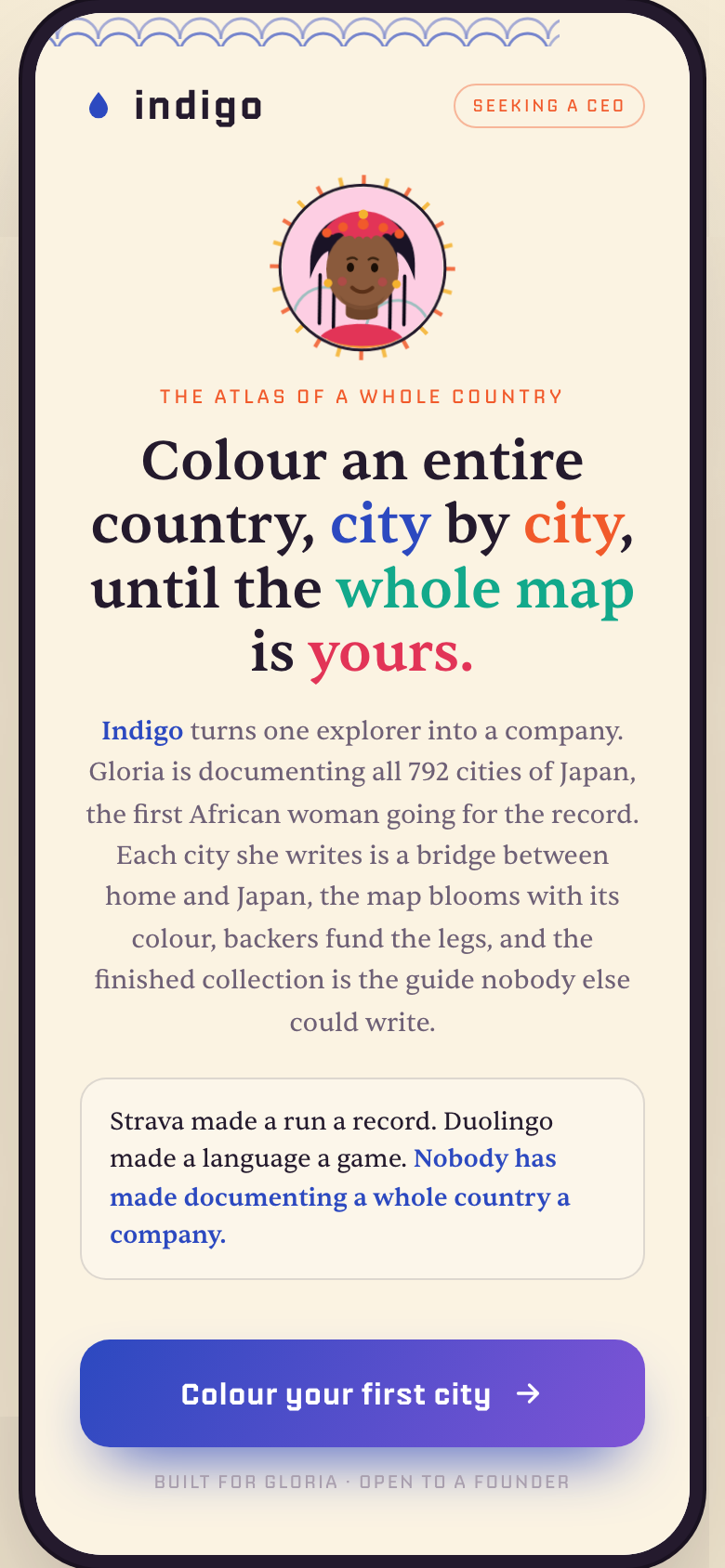 INDIGO, the live app built for Gloria