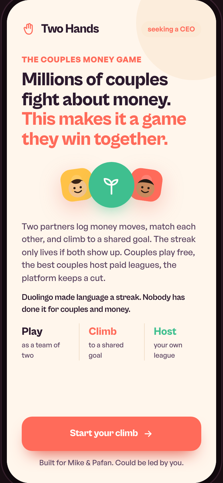 TWO HANDS, the live app built for Mike and Pafan