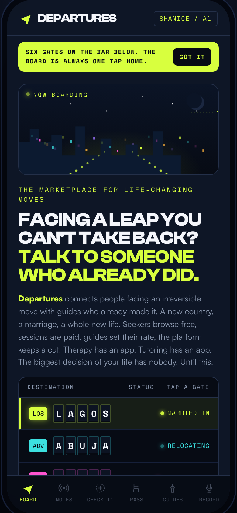 DEPARTURES, the live app built for Shanice